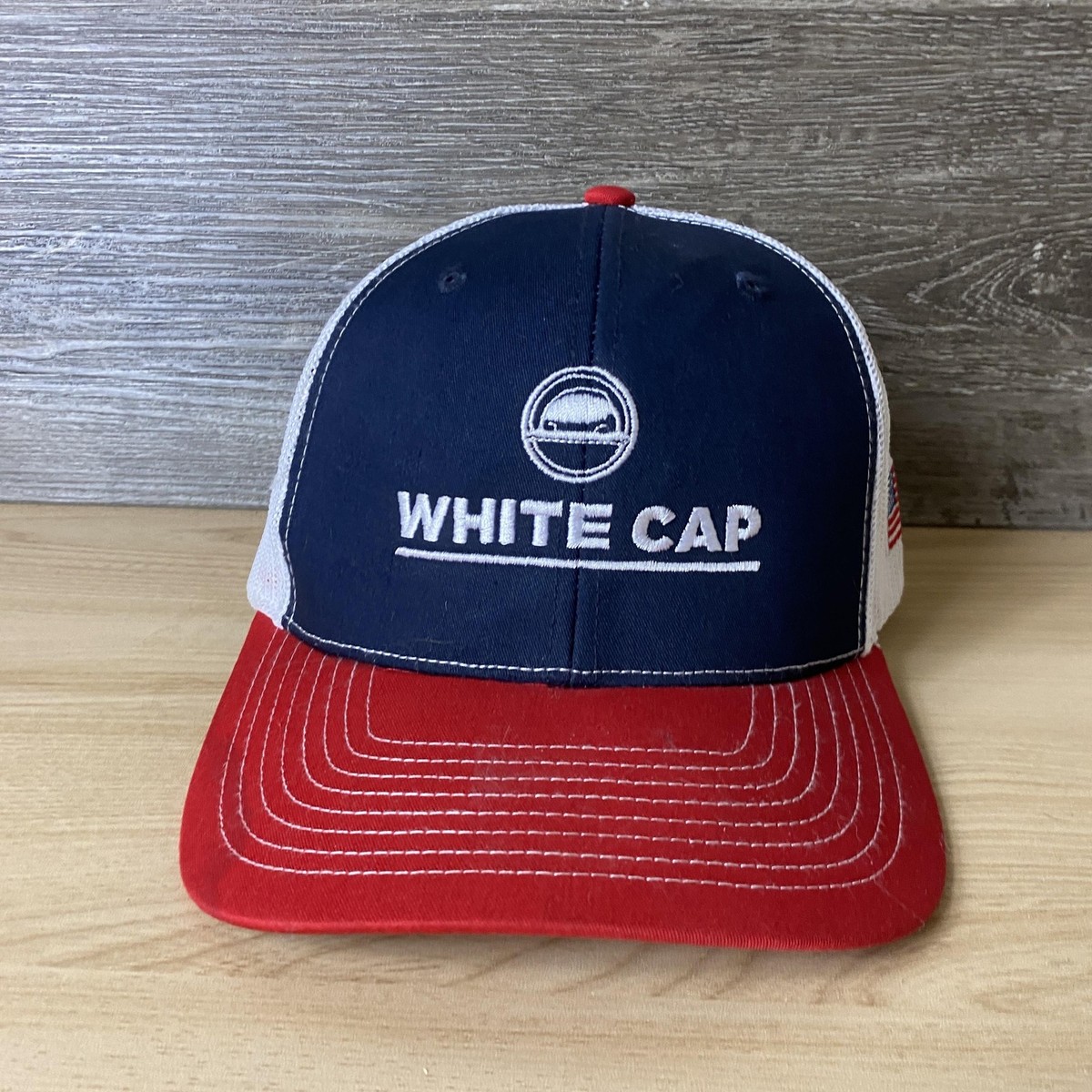 White Cap Hat Cap Snap Back Trucker Mesh Red Blue White  display picture 2