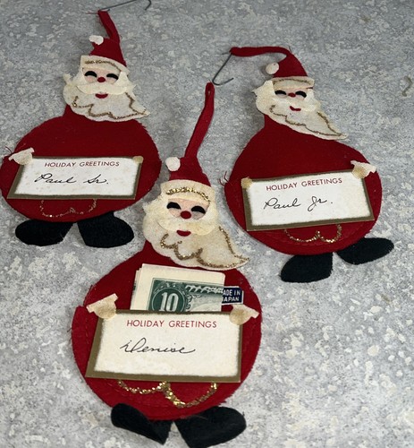 Vintage Japan 1950-60s 3-Felt SANTA'S MONEY Holder Decoration Felt 7”Tall-661