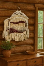 Wool Fiber Art Wall Hanging Native Yurt Hut Tapestry Macrame 40x32 Michigan