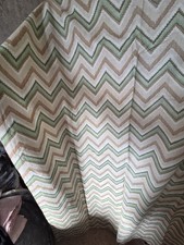 Vintage Pencil Pleat Retro Sage Green Zig Zag Curtains Drapes White Rare 1970s