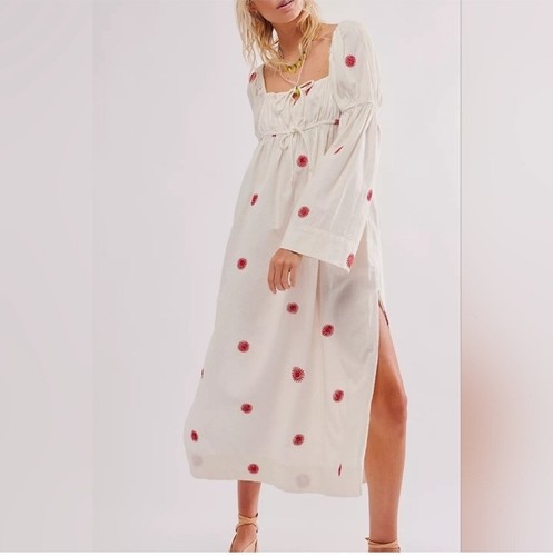 Free People Emory Embroidered Midi Dress Ivory Size XL NWT - Imagen 2 de 10