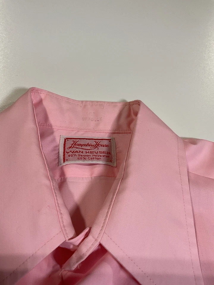 Vintage Van Heusen Hampshire House Pink Button Up Sz L Dagger Collar Mod 60s 70s - Image 4 of 4