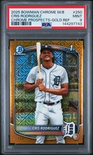2025 BOWMAN CHROME MEGA BOX PROSPECTS GOLD REFRACTOR CRIS RODRIGUEZ 28/50 PSA 9