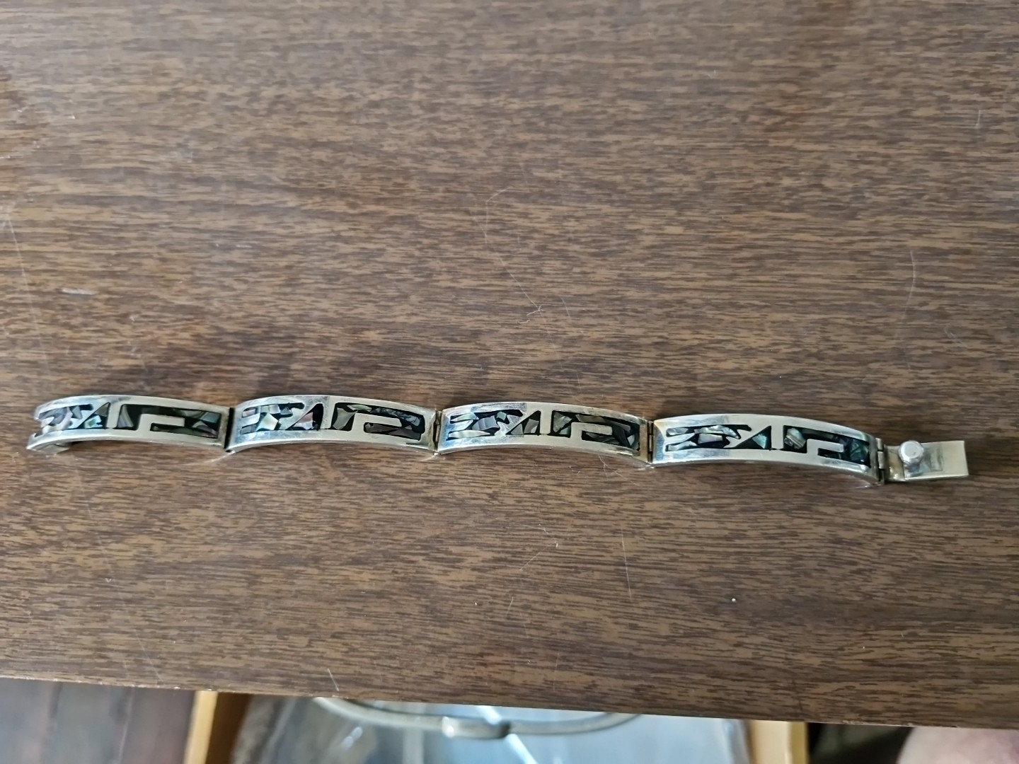 4 section abalone in lay solid bracelet  8" 9mm 3… - image 6