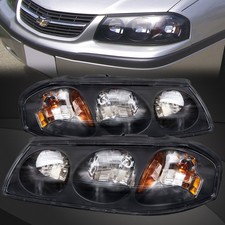 Halogen Headlight Set Fits Chevrolet Impala 2000-2004 Gm2502201 Gm2503201 Black