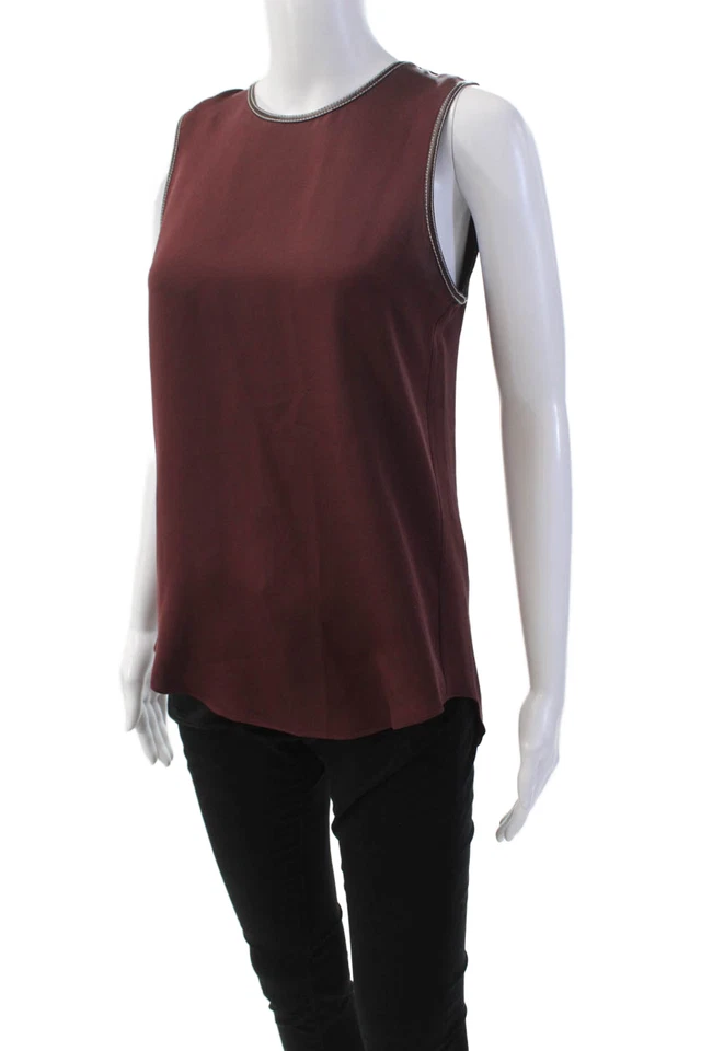 Blusa Theory feminina de seda gola redonda sem mangas vermelha escura tamanho P - Imagem 2 de 4