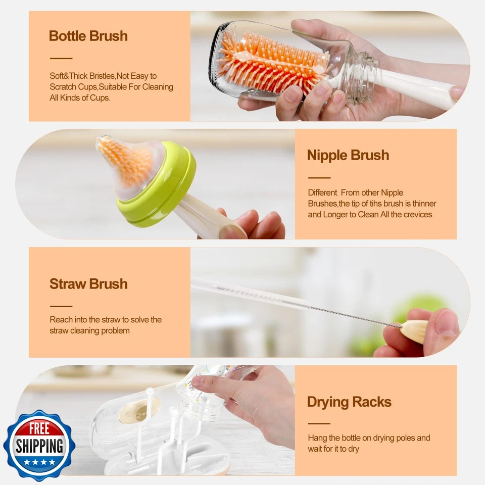 Conjunto de escova de mamadeira, kit de limpador de mamadeira de viagem com escova de mamadeira, luz UV, St - Imagem 3 de 4