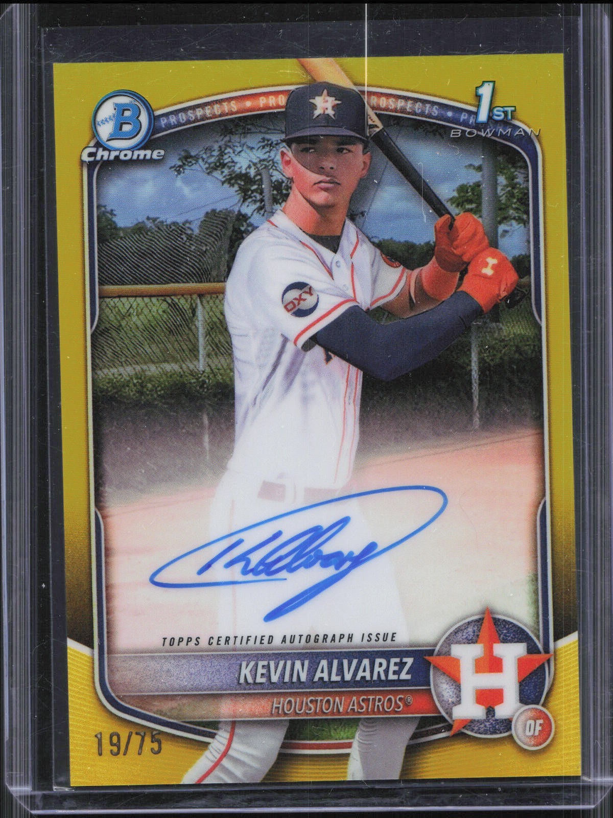 2025 Bowman Chrome Kevin Alvarez 1st Yellow Refactor Auto /75 Astros