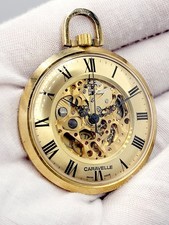 SWISS N.MINT 1980 42mm Caravelle by Bulova Skeletonized Windup Pocket Watch