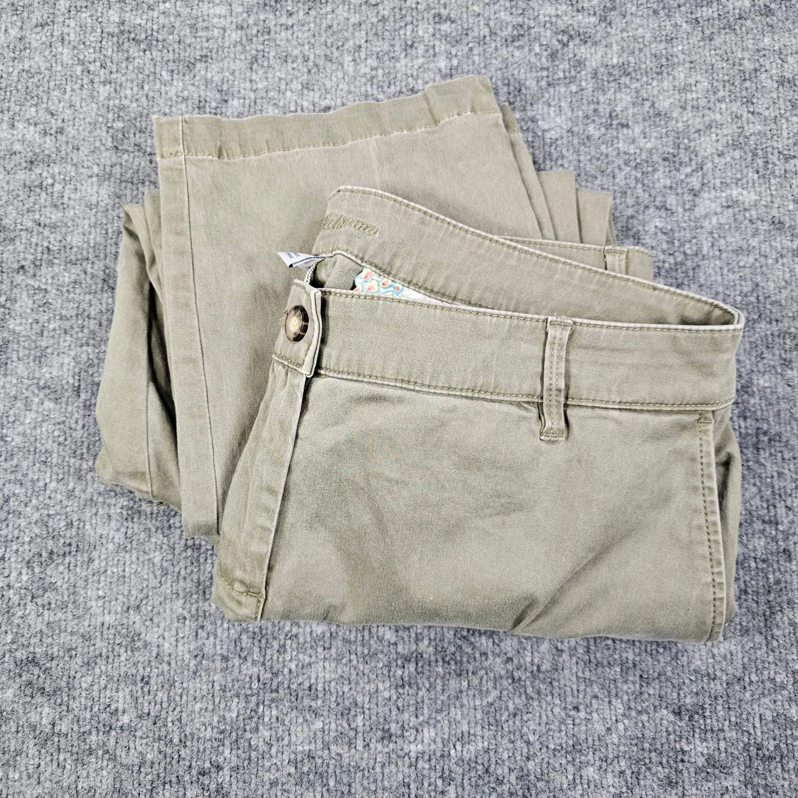 Tommy Bahama Women 12 Olive Green Crop Pants Chino Tencel Blend Stretch Casual