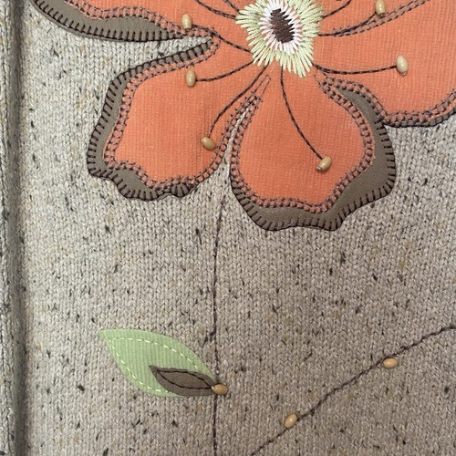 Crazy Horse Women’s 2XL Silk Blend Sweater Tan Orange Flower Embroidered Beaded - Picture 3 of 5