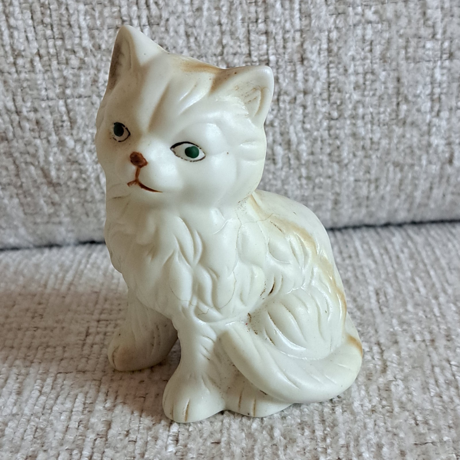 VTG. 90s White Kitten Cat With GREEN EYES 4