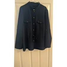 J. Jill Wherever Collection Navy Blue Button Down Shirt with Waist Tie, XL 
