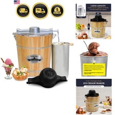 Antigua máquina eléctrica para hacer helados con cubo de madera vintage de 4 cuartos, B...