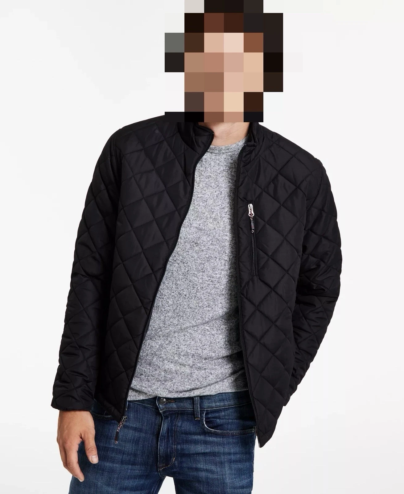 Mens Luxury Quilted Jacket Lightweight Water Resistant Full Zip Black