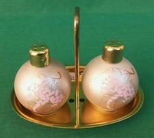 CONTENITORI SALE E PEPE IN OTTONE AMPOLLE IN VETRO DECORATO VINTAGE. N° 22R.