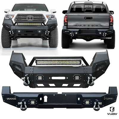 For 2016-2023 Toyota Tacoma Vijay New Front/Rear Bumper W/Winch Plate&LED Lights