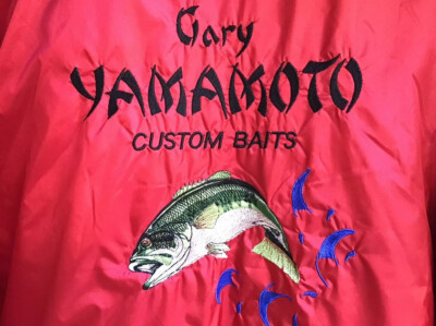 Vintage Gary Yamamoto Jacket Fishing Baits Embroidered Satin Hoodie Mens XL RARE
