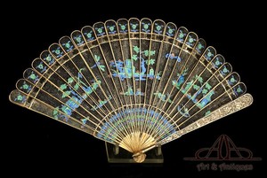 Antique Chinese Solid Silver Fan with Enamels. China, 19th Century
