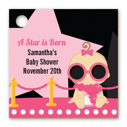 A Star is Born Pink Brown Hair - 20 Personalized Baby Shower Favor Tags
