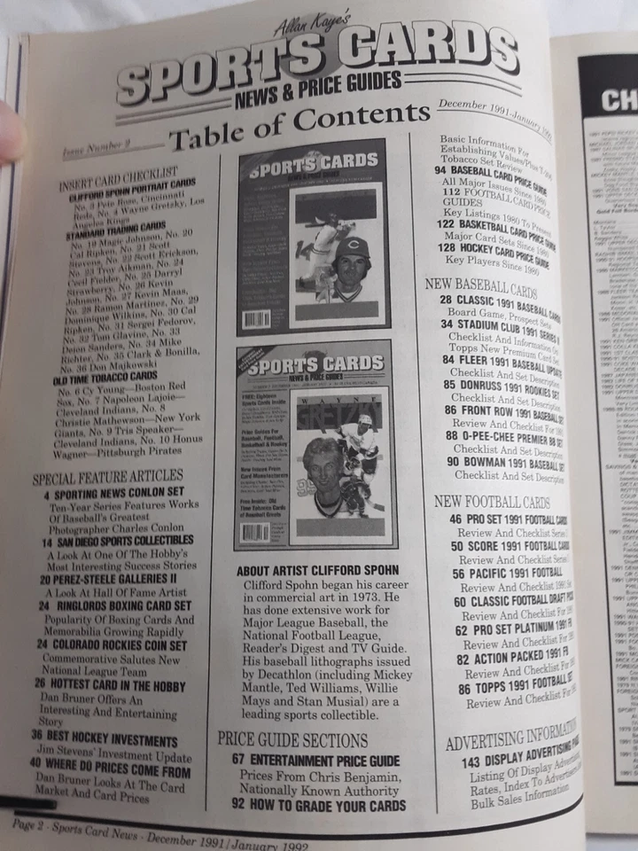 Allan Kaye's Sports Cards mag #2 Dec 91-Jan 92 Wayne Gretzky Pete Rose NEW rare Foto 3 de 4