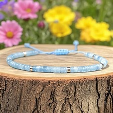 Natural Aquamarine 4mm Beaded Dainty Healing Crystal Calming Woman Bracelet Gift