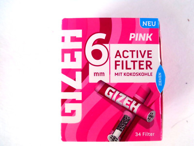 34 Stk. GIZEH  Pink Active Filter, 6 mm, mit Kokoskohle , Neu & OVP