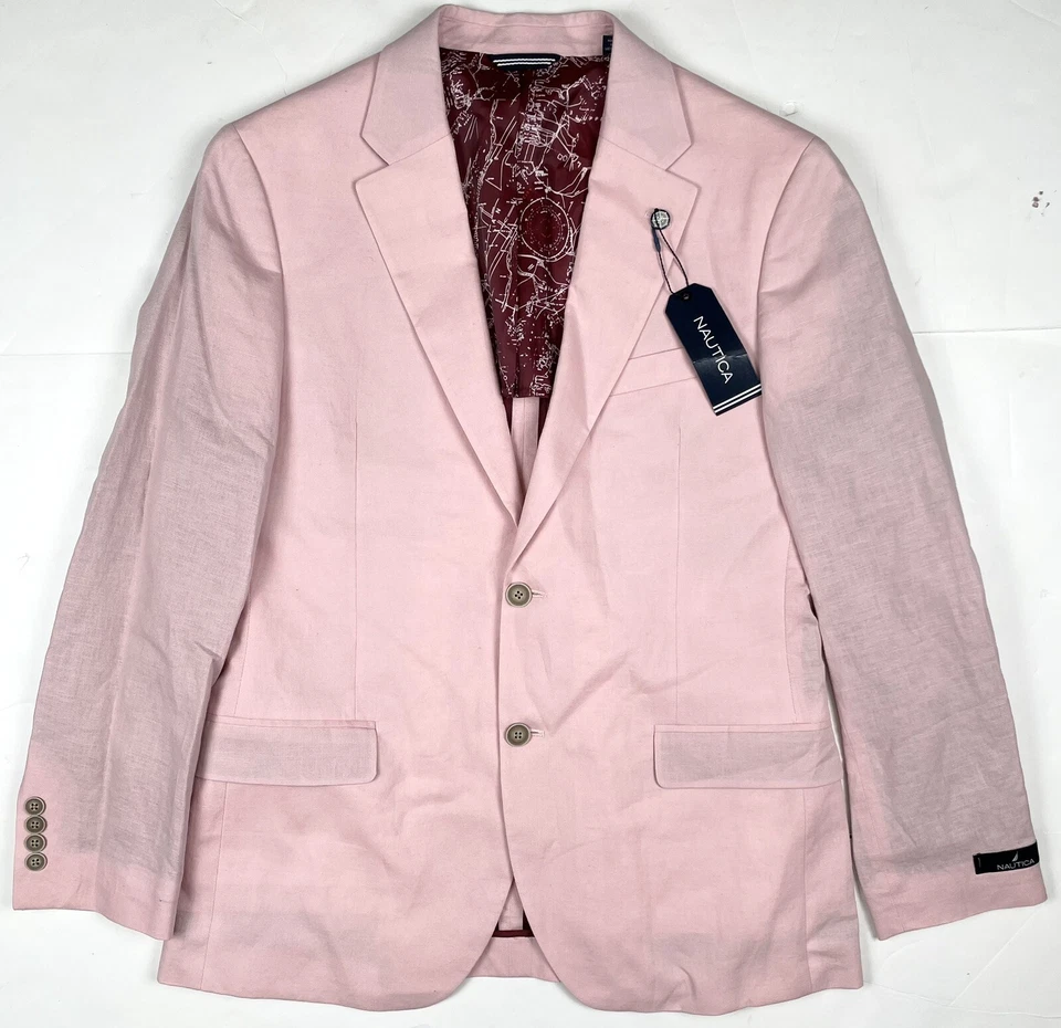 Jaqueta Nautica Modern Fit Nova Mescla de Linho Casaco Esportivo Masculina Blazer Rosa 42R - Imagem 2 de 4
