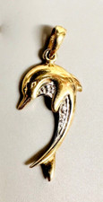 Vintage 14k Yellow Gold Diamond Dolphin Ocean Life Pendant