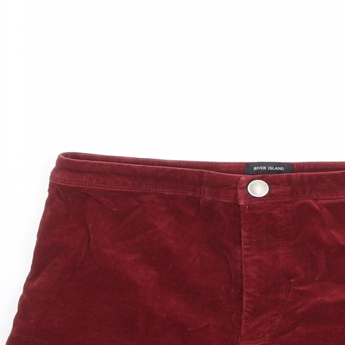 River Island Womens Red Cotton Blend Basic Shorts Size 10 L4 Reg - Picture 3 of 10