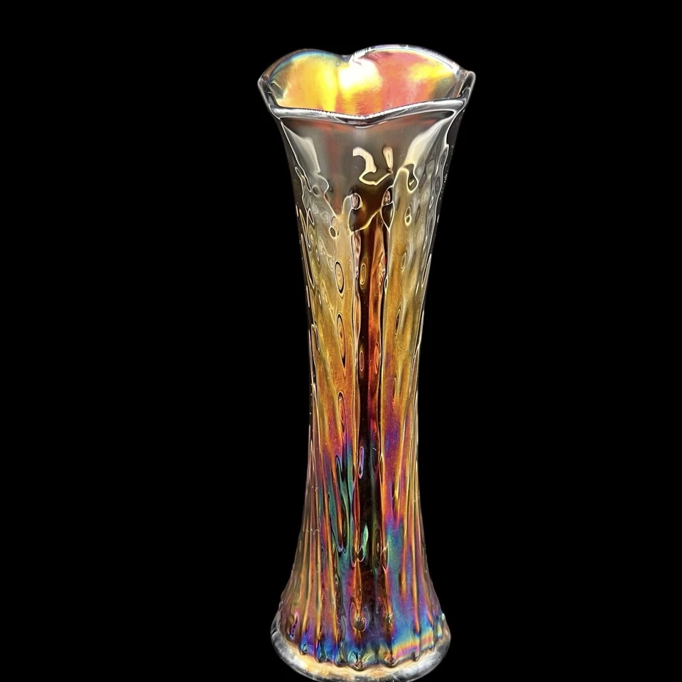 Antique Dugan “Nautilus” Carnival Glass Swung Vase (Pulled From Tumbler) Purple - Image 2 of 4