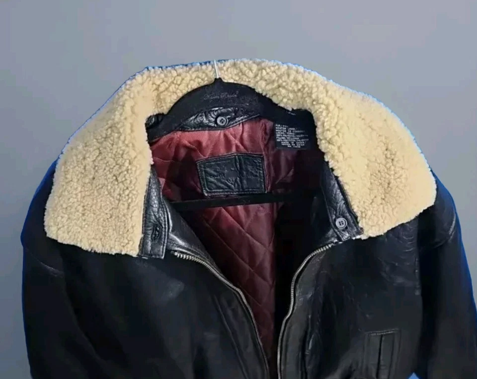 Chaqueta de bombardero Hunt Club para hombre L de cuero negra de colección forro pesado de vuelo precio de venta sugerido por el fabricante $300 Foto 3 de 4