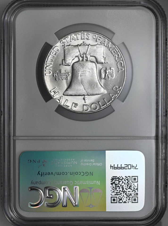 1952-S  50C FRANKLIN SILVER HALF DOLLAR  NGC MS64 #8164557-030 "TONING SPOT OBV" - Image 4 of 4