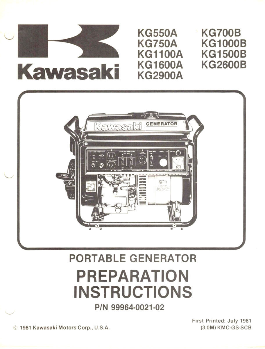 Ogagoniaページ OEM Genuine Kawasaki Portable Generator Service/Assembly Manual