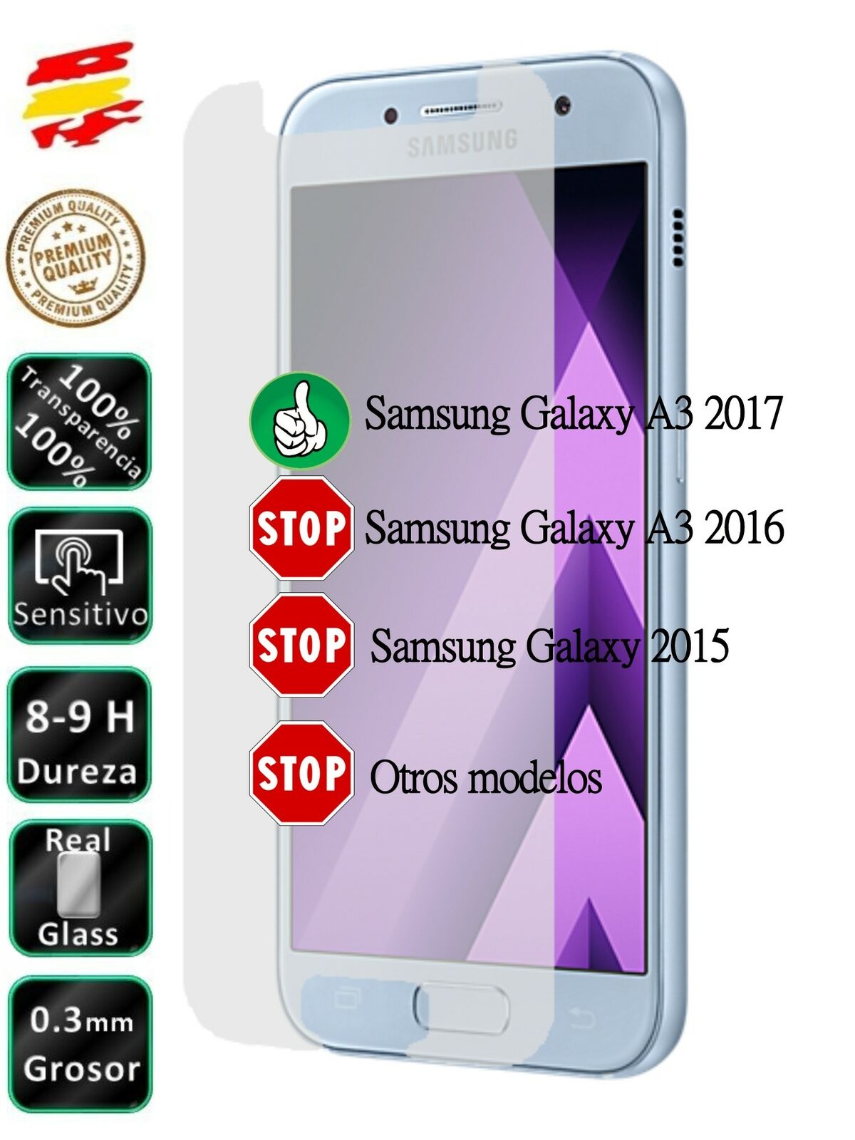 Protector Samsung Galaxy A3 2017 Cristal Templado de Pantalla Vidrio movil