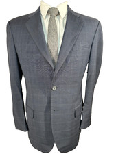 JOS. A. BANK Mens Blue Overcheck Wool Classic Sport Coat Blazer Jacket SIZE 38R