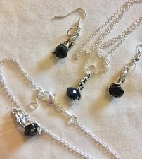 Black Crystal&mermaid/Sterling Sil 18?Chain+ Bracelet&earings.