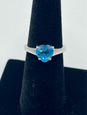 Silver Blue Topaz Heart Ring 0469