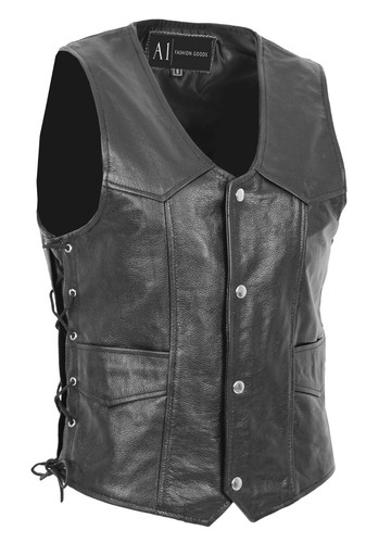Mens Genuine Cowhide Black Leather 