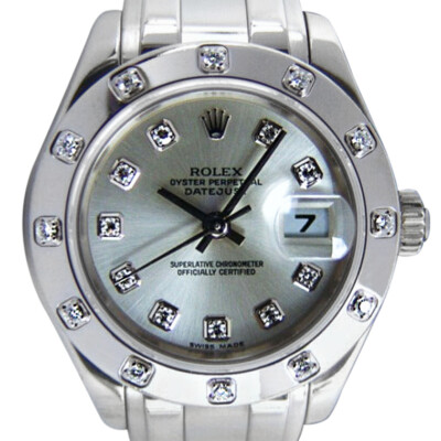 ROLEX - Ladies 18kt White Gold MASTERPIECE Silver Diamond Dial 80319 SANT BLANC