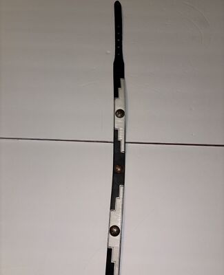 JUSTIN VINTAGE BLACK & WHITE LEATHER BELT AZTEC WITH SILVER  CONCHOS SIZE 28 Justin Vintage Black White Leather Belt Aztec Conchos Sz 26  main image 2