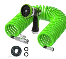 2-25 FT Flexible Coil Garden Hose with ON/OFF Valve Includes 10 Way Sprayer