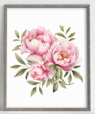 Floral Art Print, Pink Peonies Wall Art Decor, Botanical Art Print Nature #87