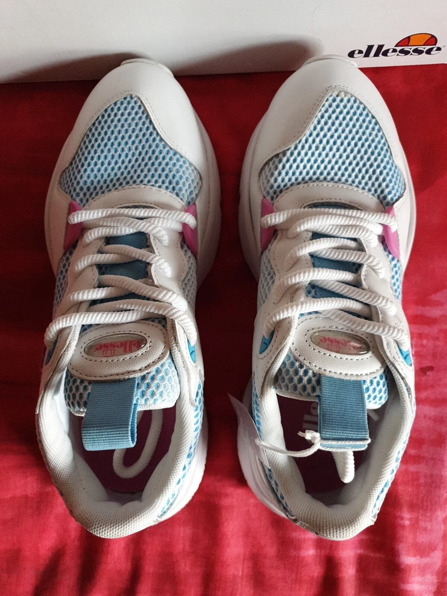 Womens ellesse shoes size 8 white light blue pink leather Wore