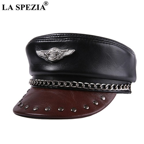 Winter Leather Military Caps Men Black 