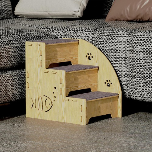 Wooden Pet Stairs 3 Non-slip Steps Dog Ladder w/ Support Frame for High Bed - Picture 9 of 12