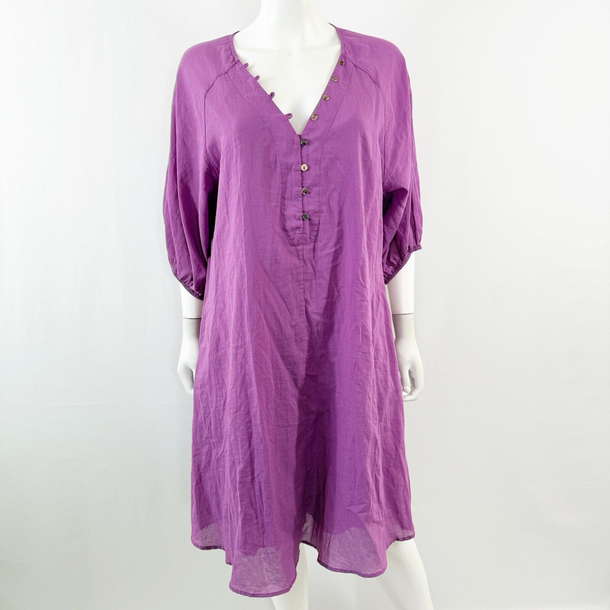 johnny was purple dress Calme Johnny Was Purple Tunic Dress Size M Half Sleeve V Neck Boho