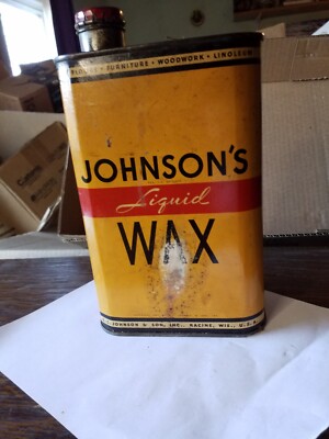 Vintage 1930s S. C. Johnson's Liquid Wax Tin Pretty Nice 8x4.5 Inches