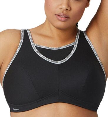 GLAMORISE Black Logo No Bounce Cami Sports Bra, US 42F, UK 42E, NWOT