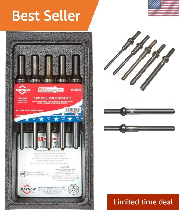 Pneumatic Roll Pin Punch, 5-Piece Set